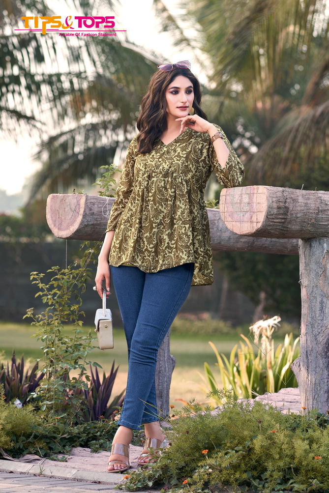 Glamour Vol 2 By Tips And Tops Fancy Printed Ladies Top Western Wholesale Price In Surat
